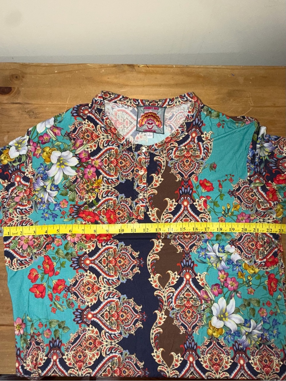 EUC Johnny Was Indi Flower Paisley 3/4 Sleeve Bamboo Henley Tunic - Picture 7 of 12